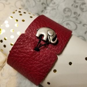Leather cuff Bracelet with good luck elephant